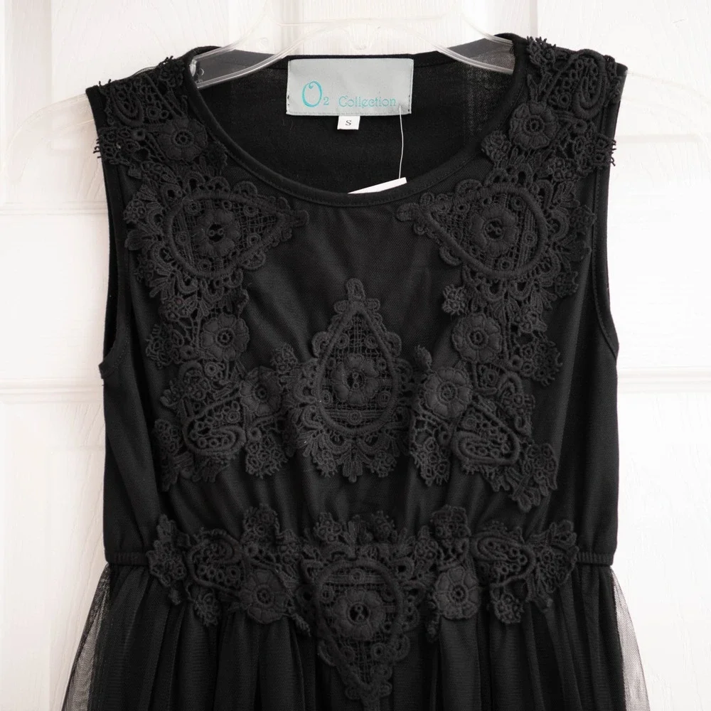 Black Lace Tulle Maxi Dress NEW Sz S Whimsigoth Witchy Dark Romance Ethereal